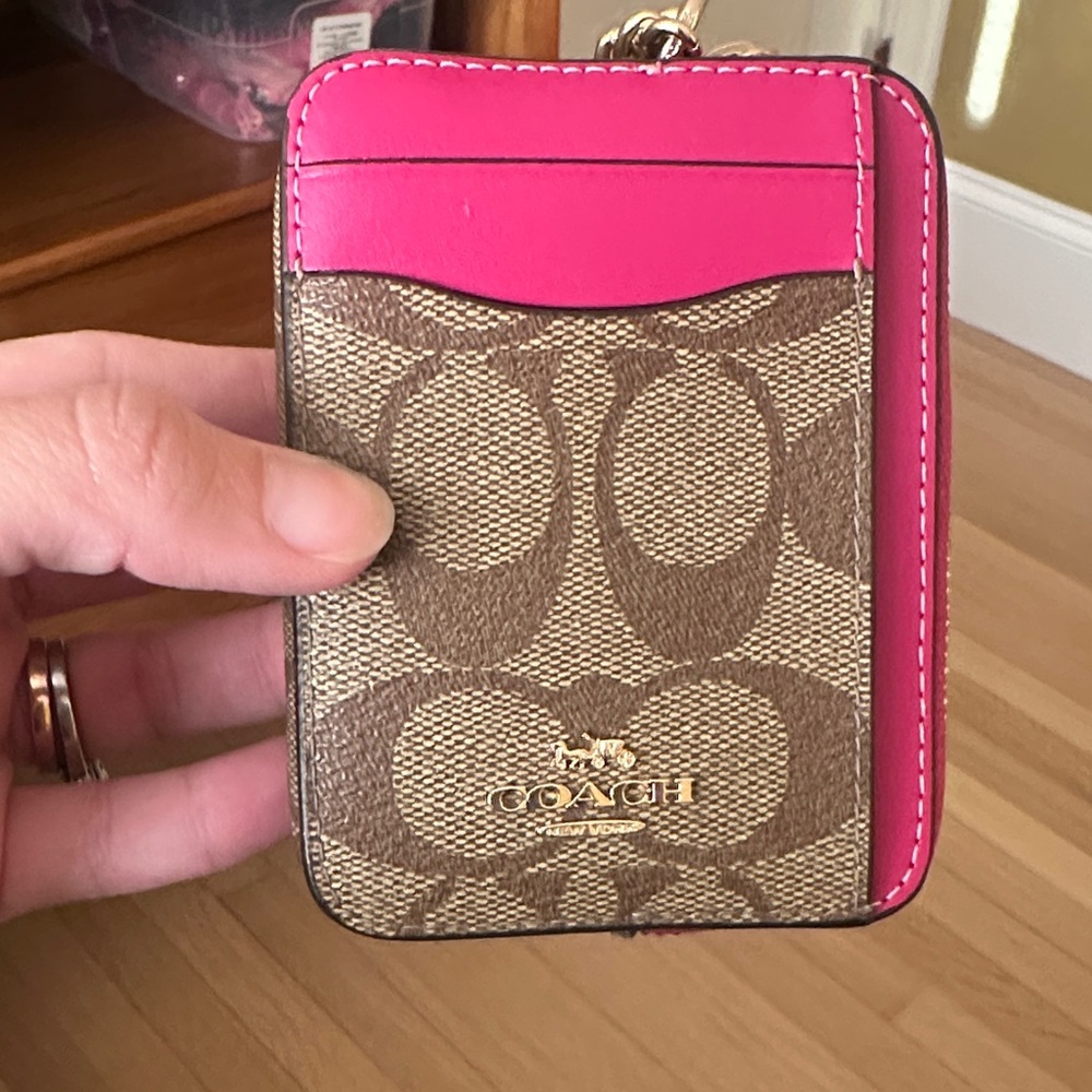 Coach Fuchsia and Tan Card Holder
